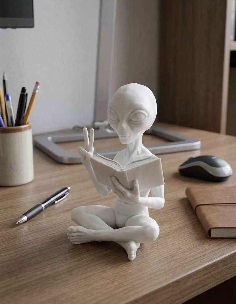 Alieno con Libro — Statuetta da Collezione in Resina - Taraflo