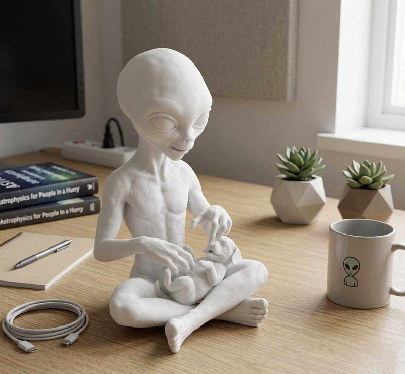 Alieno con Cucciolo — Statuetta da Collezione in Resina - Taraflo