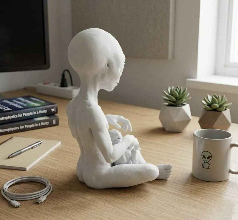 Alieno con Cucciolo — Statuetta da Collezione in Resina - Taraflo