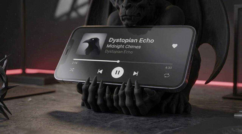 Gargoyle Guardiano — Supporto per Smartphone in Resina Nera Opaca (20 cm) - Taraflo
