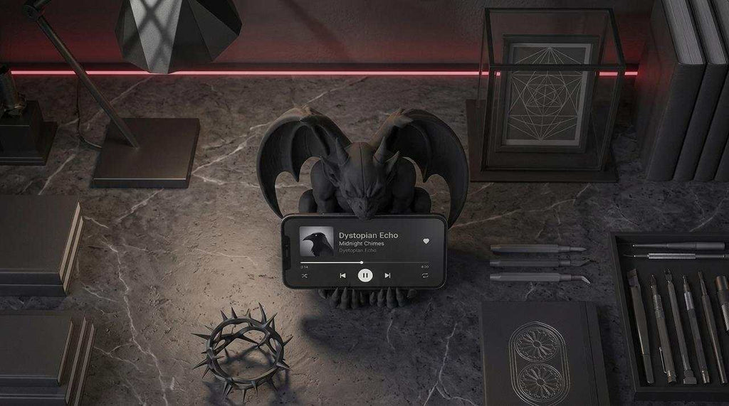 Supporto per Smartphone Gargoyle in Resina Nera – Decorazione Gotica in Stile Dark Academia**