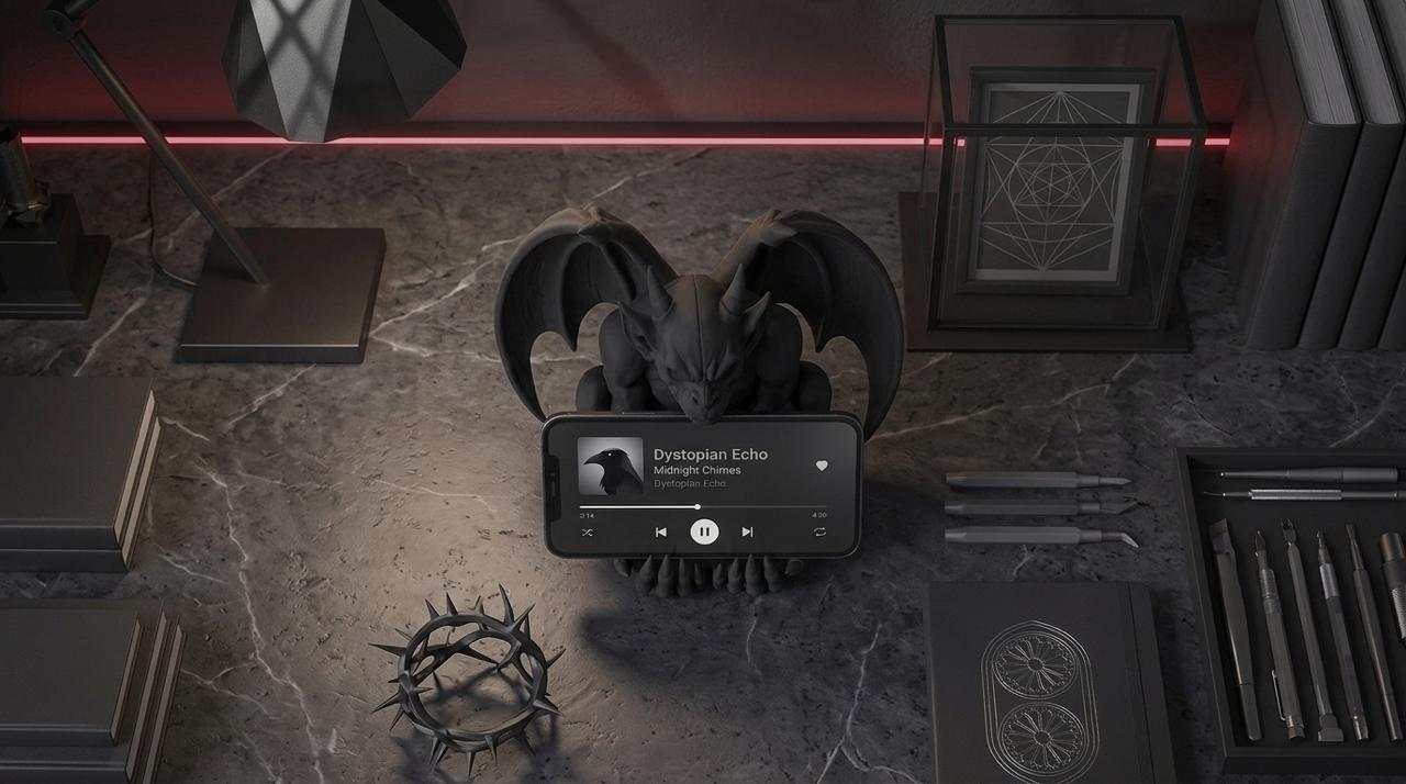 Supporto per Smartphone Gargoyle in Resina Nera – Decorazione Gotica in Stile Dark Academia**