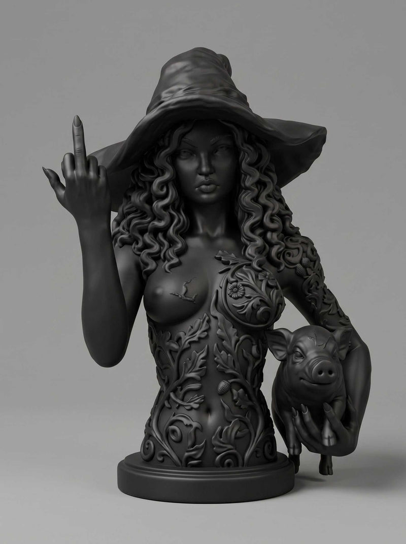 Circe — Statuetta della Maga Ribelle in Resina Nera Opaca