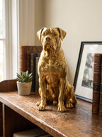 Statua cane corso dorata in resina con finitura metallizzata a specchio per arredamento di lusso