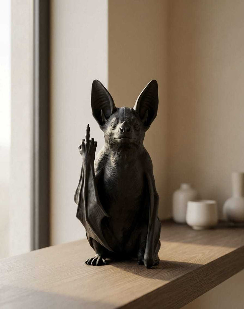 Pipistrello «Bats with Attitude» — Statuetta Decorativa in Resina Nera Opaca - Taraflo
