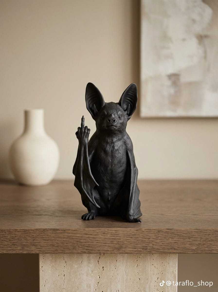 Pipistrello «Bats with Attitude» — Statuetta Decorativa in Resina NeraSi è appena svegliato e ha già un'opinione: meglio non disturbarlo.
Un pipistrello antropomorfo dall'atteggiamento irriverente e un gesto poco diplomatico, dove l'anStatuette Decorative AnimaliTarafloPipistrello «Bats with Attitude»