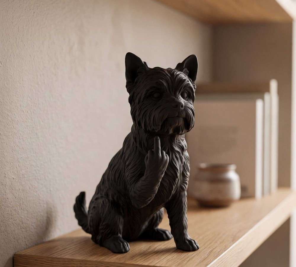 Statuetta Yorkshire Terrier in resina premium, piccola ma dal carattere deciso, finitura artigianale nera o bianca
