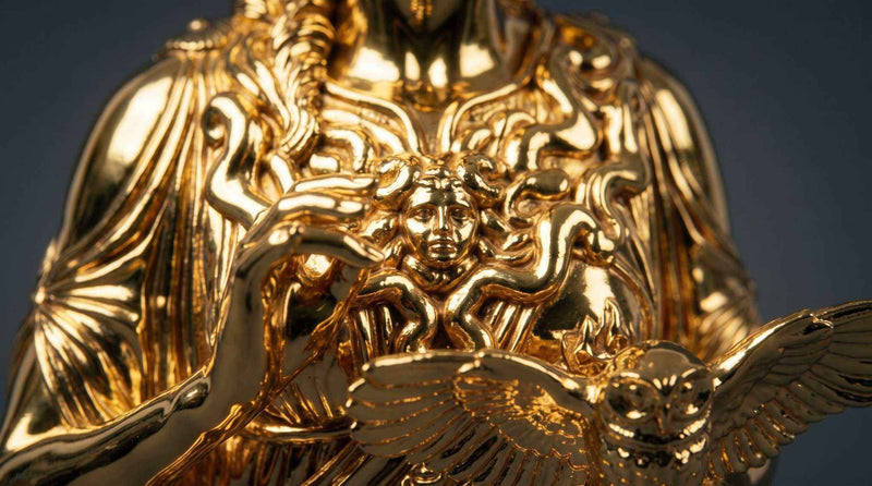 Statua dorata Busto Atena Dorata con Civetta | Scultura Mitologia Greca