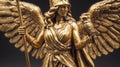 Statua Atena Alata dorata con civetta e lancia, scultura mitologica per studio e regalo raffinato