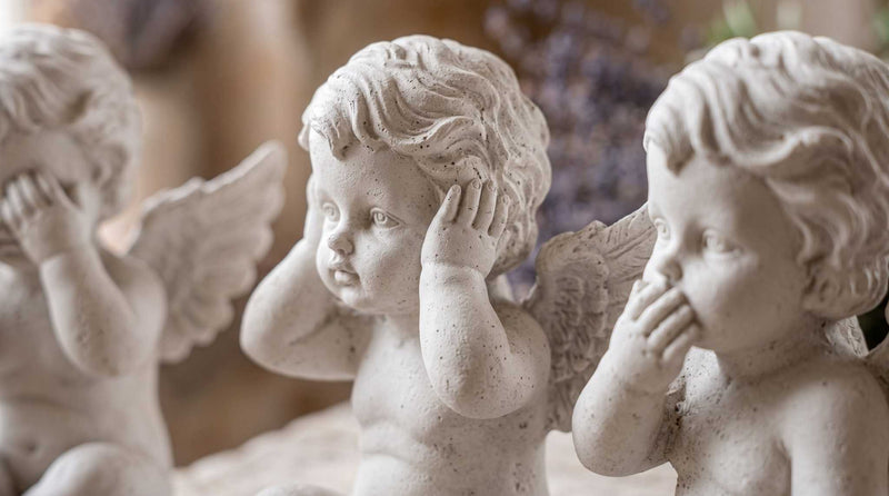 Set 3 angioletti decorativi non vedo non sento non parlo in resina per casa e giardino stile shabby chic