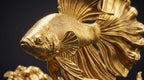Scultura Pesce Combattente Dorato | Statuetta d'Arredo di Lusso