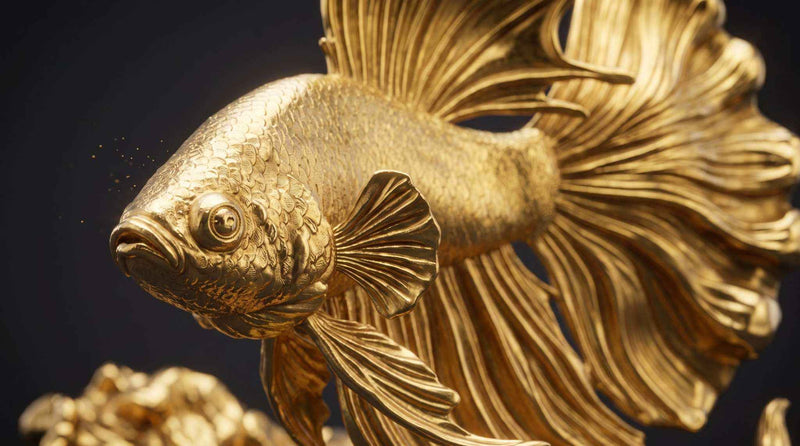Scultura Pesce Combattente Dorato | Statuetta d'Arredo di Lusso