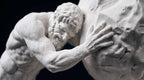 Scultura Minimalista di Sisifo con Roccia - Effetto Gesso Bianco