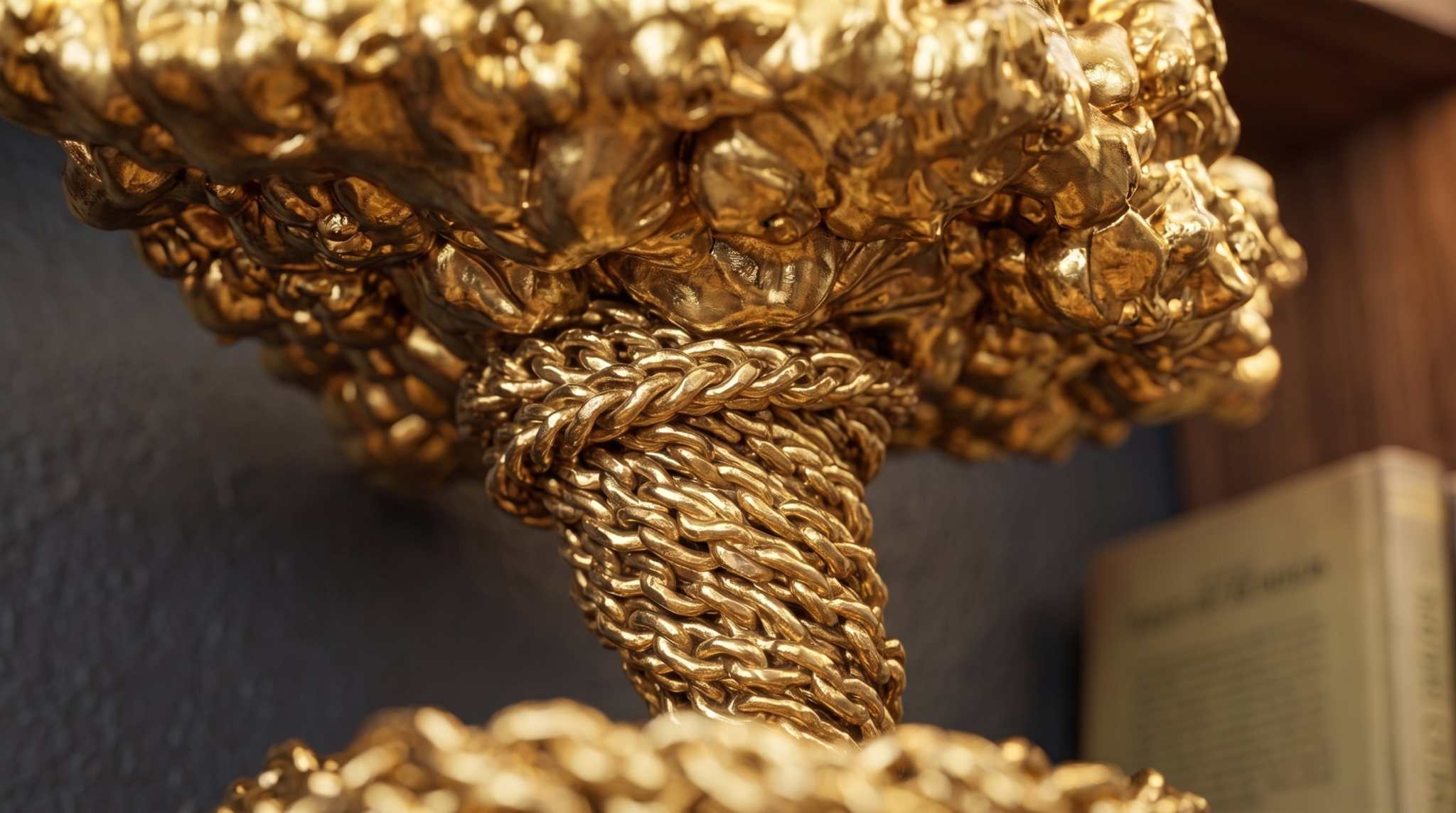 Scultura Dorata Decorativa, Tempesta Astratta in Resina Oro