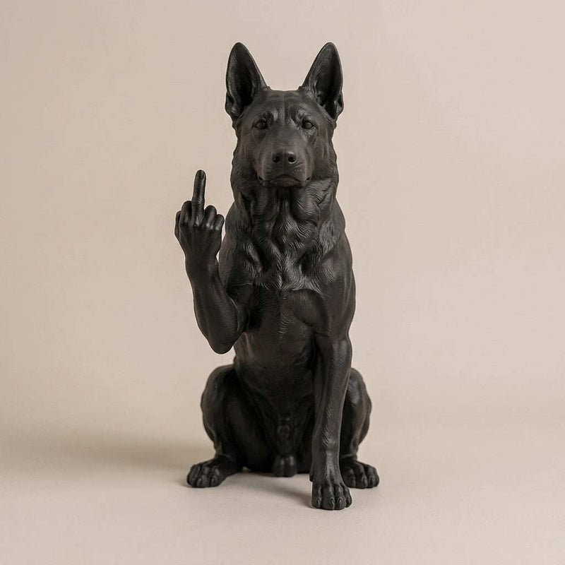 Statuetta Pastore tedesco in resina 3D, finitura nero e bianco, decorazione elegante e artigianale