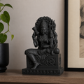 Statua Divinità Indù con Bambino in Resina Nera Opaca | Scultura Shiva Parvati Ganesha Arte Orientale