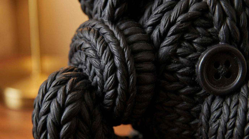 Orsetto «Tech-Cozy» con Cuffie — Statuetta in Resina Nera Opaca (Effetto Maglia) - Taraflo