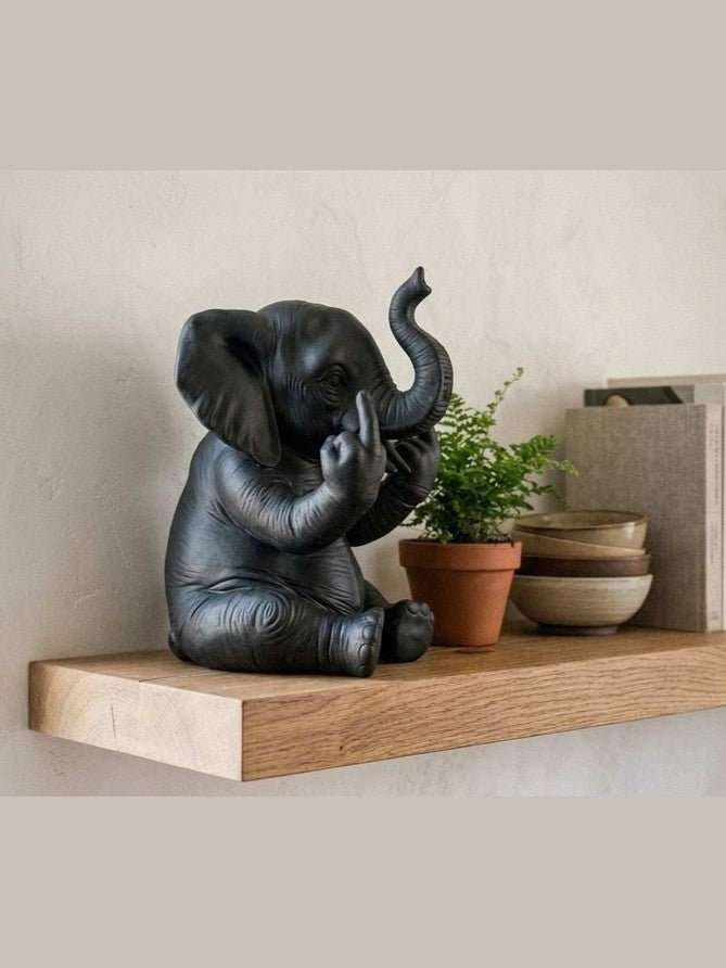 Elefante con Personalità — Statuetta Decorativa in Resina Nera - Taraflo