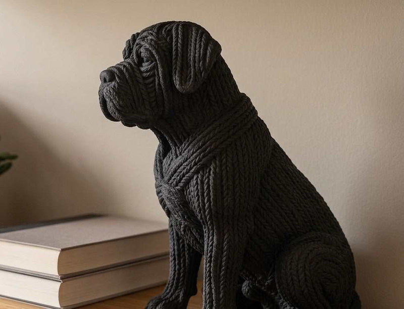 Cane Corso Cucciolo «Cucito a Mano» — Statuetta in Resina Nera Opaca - Taraflo