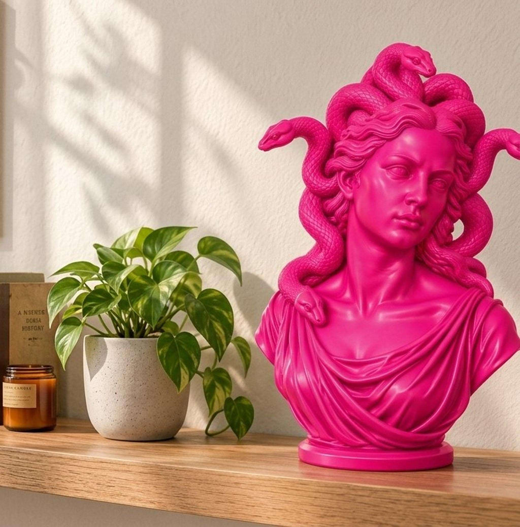 Busto Medusa Rosa Candy in Resina, Scultura Pop Art — immagine 3