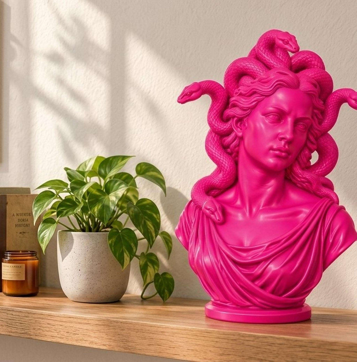 Busto Medusa Rosa Candy in Resina, Scultura Pop Art — immagine 3