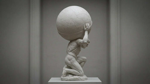 Atlante : La Forza dell'Eterna Resistenza MitologicaUn'opera monumentale che esprime la tensione muscolare e la determinazione di Atlante. La scultura in marmo bianco cattura lo sforzo sovrumano del titano mentre sostTarafloTarafloAtlante