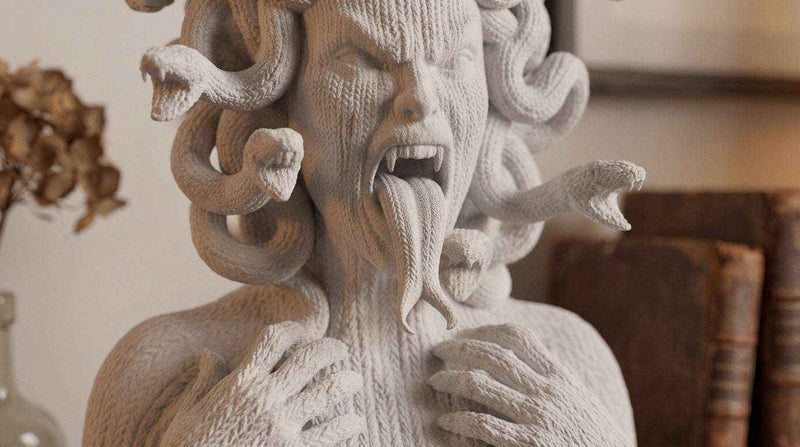 Medusa Urlante — Busto in Resina Bianca Opaca (Effetto Maglia) - Taraflo