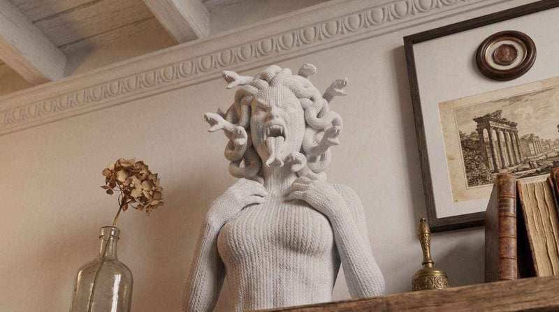 Medusa Urlante — Busto in Resina Bianca Opaca (Effetto Maglia) - Taraflo