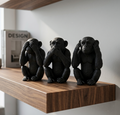 Le Tre Scimmie Sagge scultura in resina raffigurante non vedo non parlo non sento, design contemporaneo e ironico