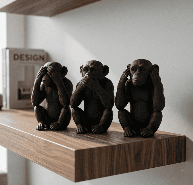 Le Tre Scimmie Sagge — Scultura «Non Vedo, Non Parlo, Non Sento» in Resina - Taraflo
