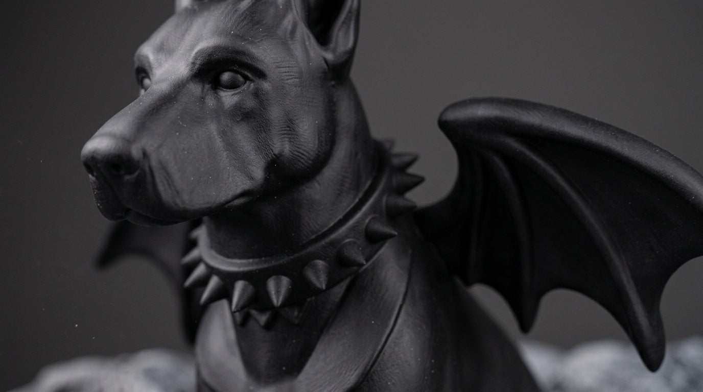 Statua Cane Gargoyle Nera – Statuetta Doberman Fantasy da Collezione e Arredo Gotico - Bat dog