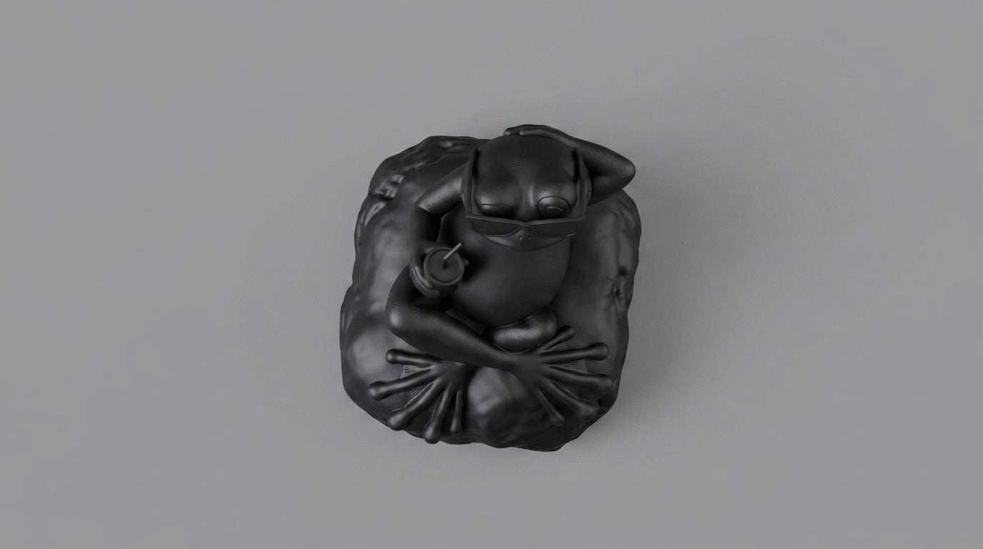 Statua Rana Relax Nera Opaca con Occhiali da Sole – Statuetta Decorativa Divertente e Modern Design in Resina