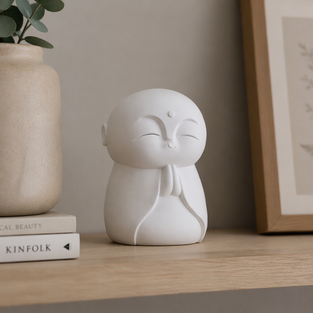 Statuetta Monaco Decorativa in Stile Zen – Design Minimalista per la Meditazione e lo Yoga – vista laterale | Taraflo