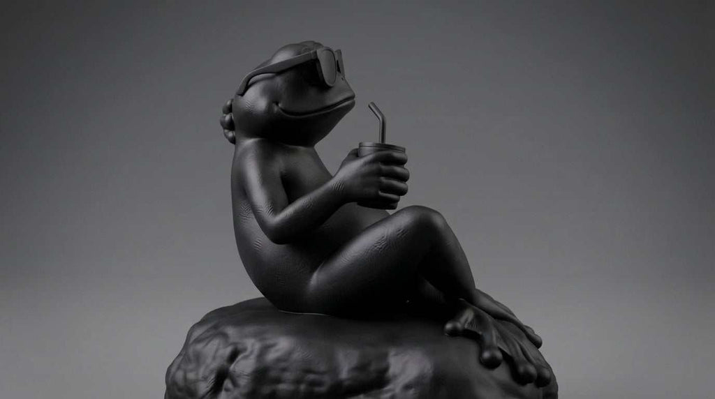 Statua Rana Relax Nera Opaca con Occhiali da Sole – Statuetta Decorativa Divertente e Modern Design in Resina