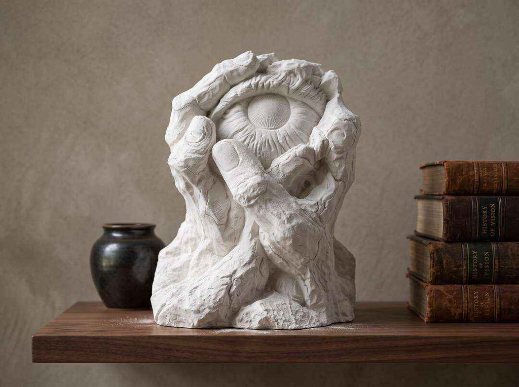 Scultura Occhio Artistico Effetto Gesso Bianco e Grigio — Decor Moderno Surreale