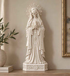 Statua Santa Muerte Effetto Gesso Bianco — Custode della Fiamma con Candela e Rosario, Decor Gotico