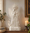 Statua Santa Muerte Effetto Gesso Bianco — Scheletro con Rosario e Corona a Raggi, Decor Gotico