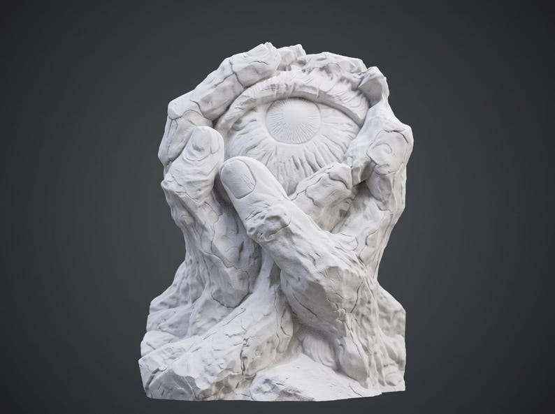 Scultura Occhio Artistico Effetto Gesso Bianco e Grigio — Decor Moderno Surreale