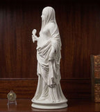 Statua velata bianca in resina effetto gesso, stile neoclassico, su base tonda