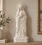Statua Santa Muerte Effetto Gesso Bianco — Custode della Fiamma con Candela e Rosario, Decor Gotico