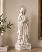 Statua Santa Muerte Effetto Gesso Bianco — Custode della Fiamma con Candela e Rosario, Decor Gotico