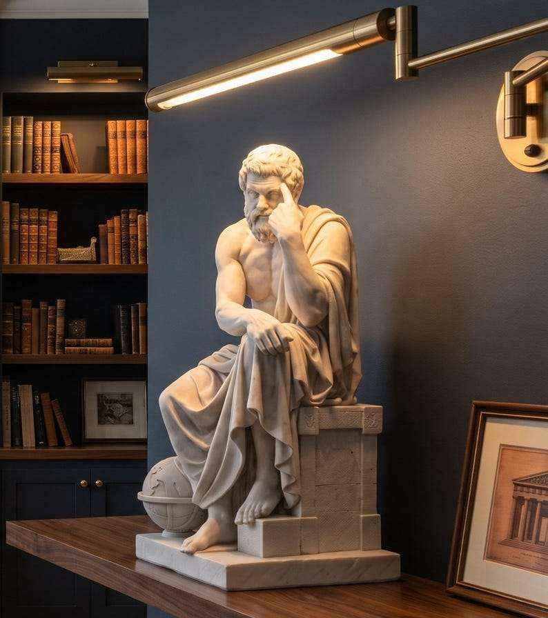 Statua Il Pensatore Effetto Gesso Bianco — Scultura Filosofo Classico da Scrivania e Libreria
