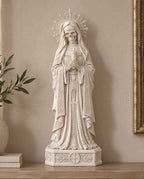 Statua Santa Muerte Effetto Gesso Bianco — Custode della Fiamma con Candela e Rosario, Decor Gotico