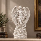 Statua Angelo della Morte in Resina Effetto Gesso — Scultura Gotica con Teschio (Et Angeli Moriuntur)