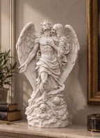 Statua Angelo della Morte in Resina Effetto Gesso — Scultura Gotica con Teschio (Et Angeli Moriuntur)