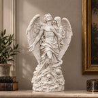Statua Angelo della Morte in Resina Effetto Gesso — Scultura Gotica con Teschio (Et Angeli Moriuntur)