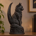 LUNARA — Statua Gatto Nero Guardiano della Luna in Resina | Scultura Gotica Witchy