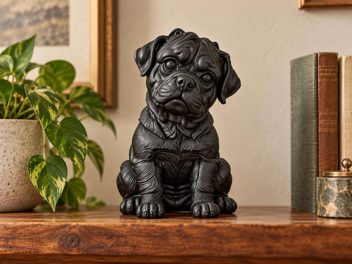 Statuetta Cane Rottweiler Cucciolo in Resina Nera — Decorazione Moderna