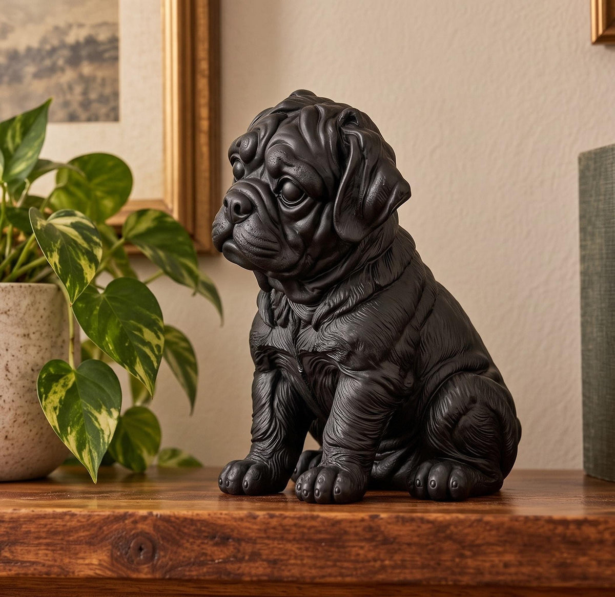 Statuetta Cane Rottweiler Cucciolo in Resina Nera — Decorazione Moderna