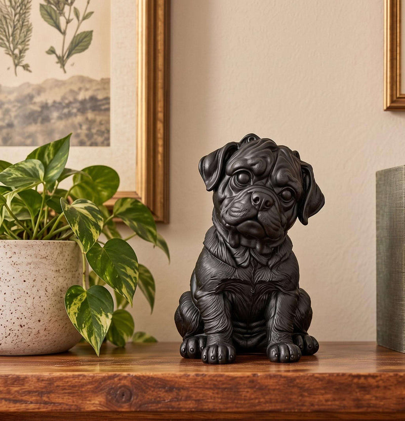 Statuetta Cane Rottweiler Cucciolo in Resina Nera — Decorazione Moderna